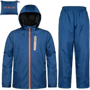 Men's Blue Waterproof Jacket and Pants Set